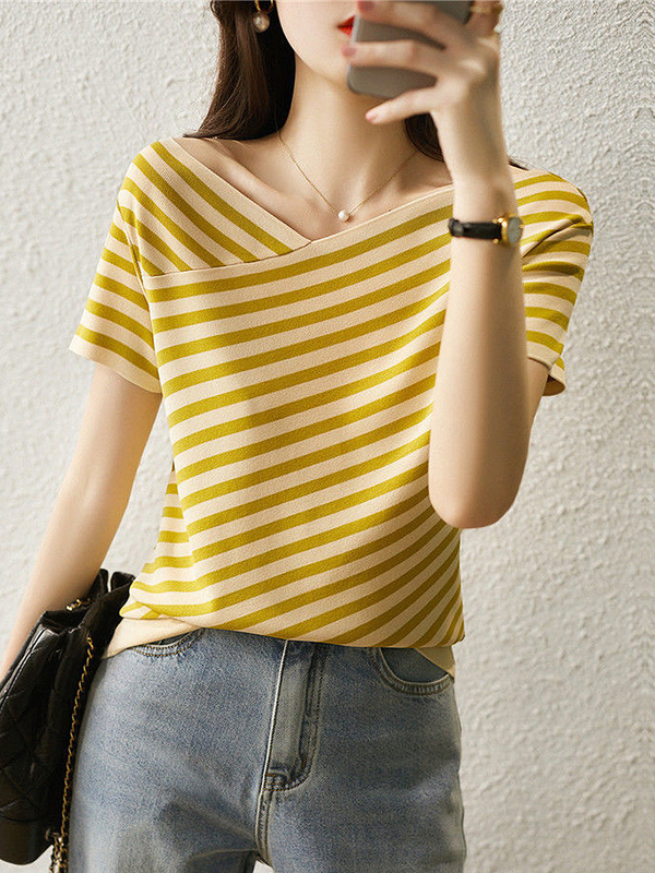 T-shirt a maglia a righe di moda per occasione femminile