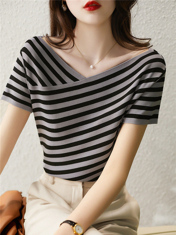T-shirt a maglia a righe di moda per occasione femminile