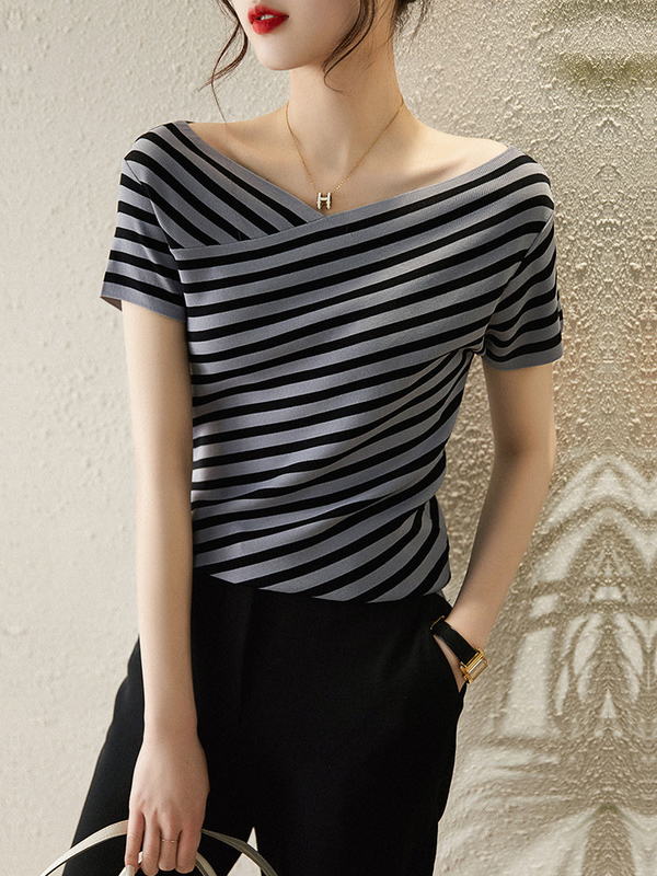 T-shirt a maglia a righe di moda per occasione femminile